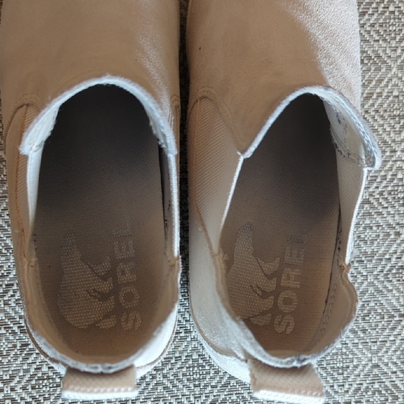 Sorel Out N About Slip-On Wedge Shoe Light - Cream Suede Heeled Ankle Bootie - Picture 3 of 8